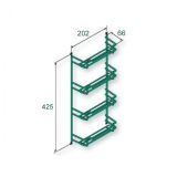 Maße des Gewürzregals. Breite 202 mm, Höhe 425 mm, Tiefe 66 mm