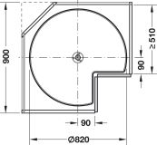 Závěs Classic - 3/4-kruhový pro rohové skříně s výklopnými dveřmi, šířka korpusu 90 cm