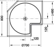 Závěs Classic - 3/4-kruhový pro rohové skříně s výklopnými dveřmi, šířka korpusu 80 cm