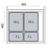 Ninka Abfallsystem für 60er Schrankbreite: 4-fach Mülltrennung mit 44 Liter Volumen (2x 15 ltr. und 2x 7 ltr.)