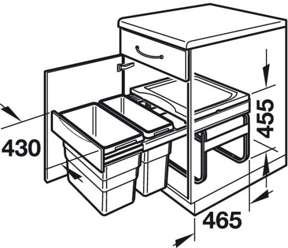 Einbaumaße: H 45,5 cm, B 43 cm, T 46,5 cm