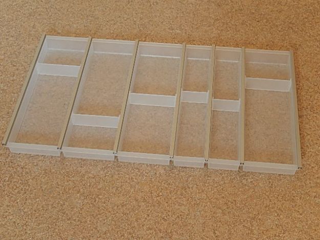 Cutlery tray white translucent for 90 cm cabinet width, with variable shelf dividers