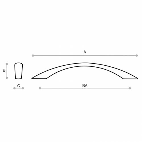 Maße des Bogengriffs 2112: Länge (A) 127 mm, Breite (C) 10 mm, Höhe (B) 24 mm