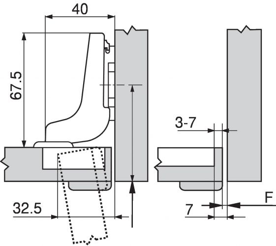 Blum Topfscharnier, 71T9750, Innenanschlag, für dicke Türen bis 32mm